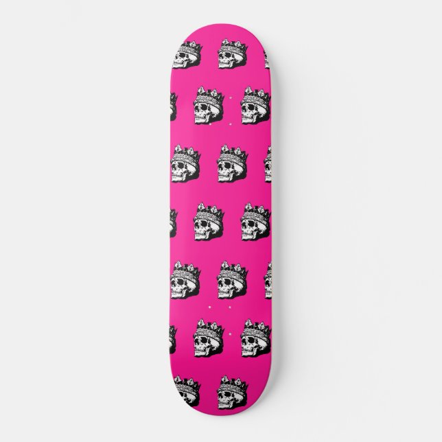 Skull y Crown Pattern Pink Skateboard (Anverso)
