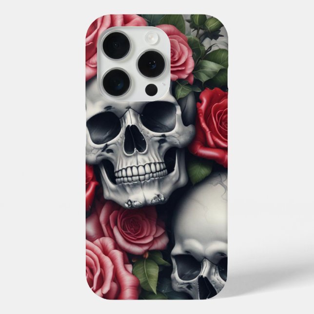 Skull y Rosas Apple iPhone 15 Pro Funda (Reverso )