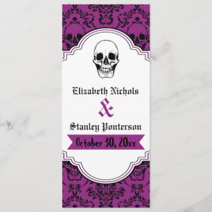 Skulls damask púrpura, programa de boda negro