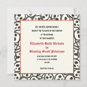 Skulls Halloween invitación a una boda negra roja