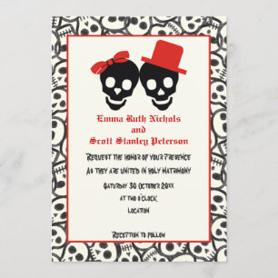 Skulls Halloween invitación a una boda negra roja