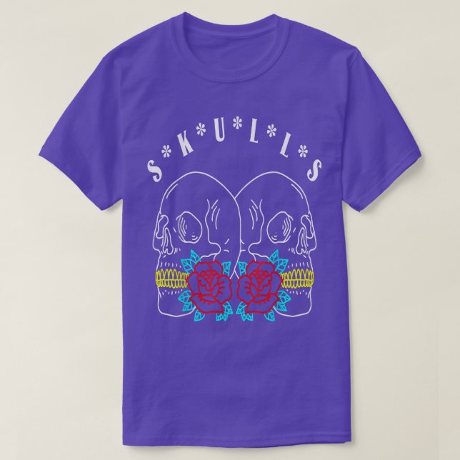 Skulls Skeleton Huesos Flores Camiseta (Diseño del anverso)