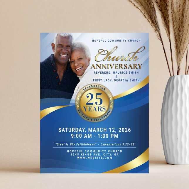 Sky Blue & Gold Church Anniversary Flyer (Subido por el creador)