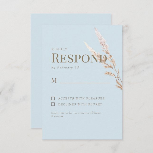 Sky Blue Gold Text Boho Wedding RSVP (Anverso / Reverso)