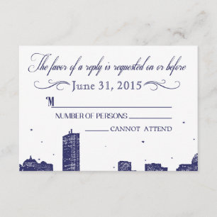 Skyline de Boston azul oscuro en RSVP blanco