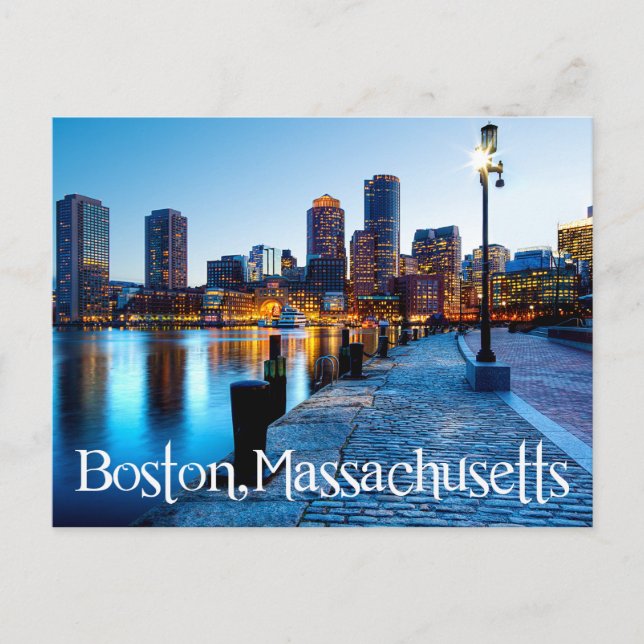 Skyline de Boston Massachusetts en la tarjeta post (Anverso)