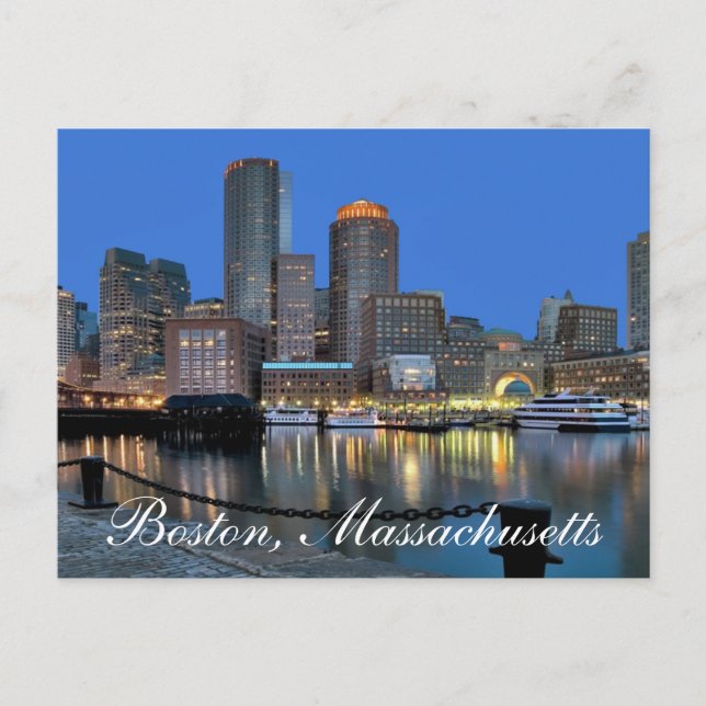 Skyline de Boston Massachusetts en la tarjeta post (Anverso)