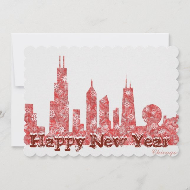 Skyline de Chicago Happy New Year elegante postal (Anverso)