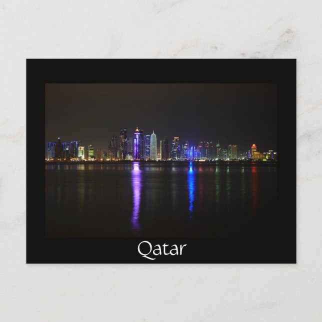 Skyline de Doha, Qatar en postal negra nocturna (Anverso)