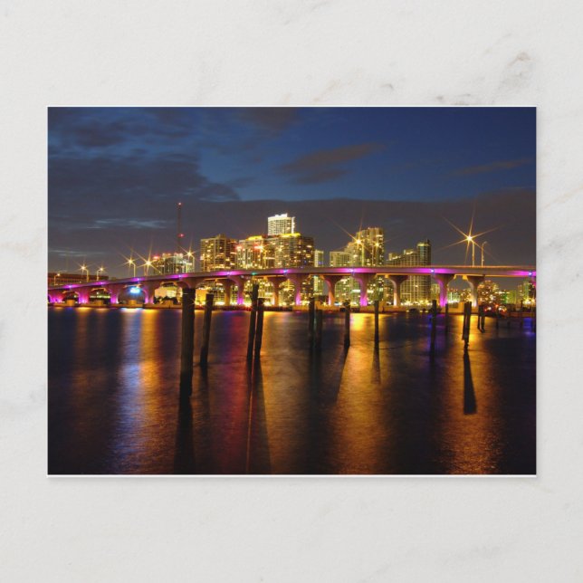 Skyline de Miami Florida en la postal nocturna (Anverso)