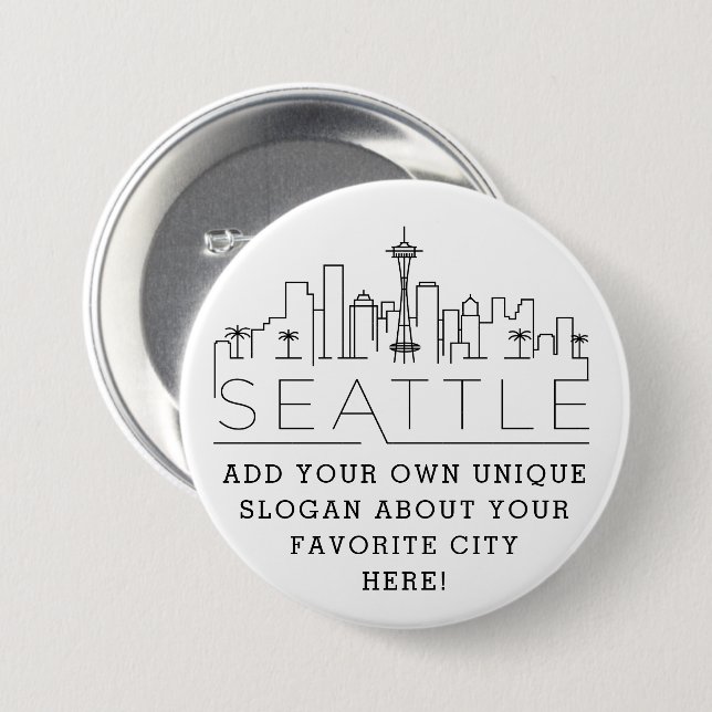 Skyline de Seattle | Botón de lema del Personaliza (Anverso y reverso)