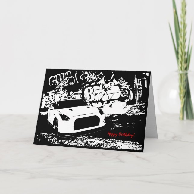 Skyline GTR con tarjeta de cumpleaños temática Gra (Anverso)