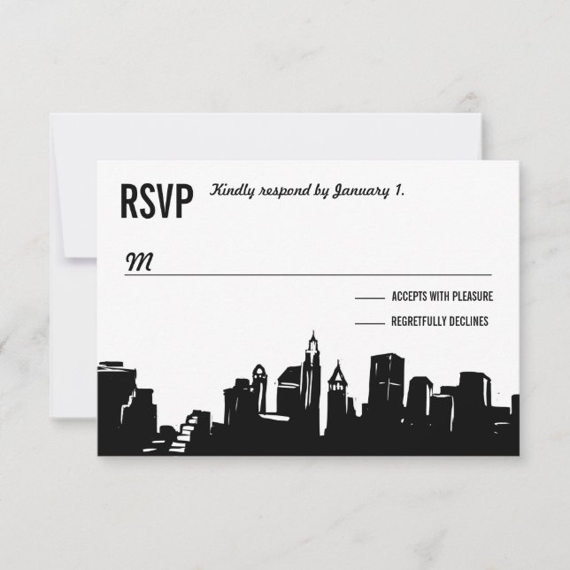 Skyline NYC | Tarjetas RSVP de boda (Anverso)