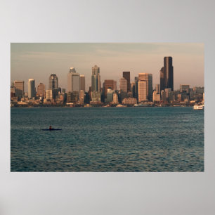 Skyline Seattle al atardecer con la impresión Kaya