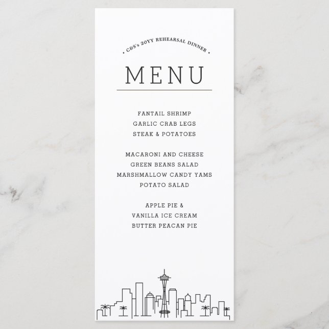 Skyline Seattle | Menú de cena de evento de Boda (Anverso)