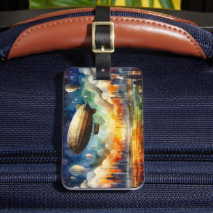 Skyline Steampunk con etiqueta de equipaje de Zepp