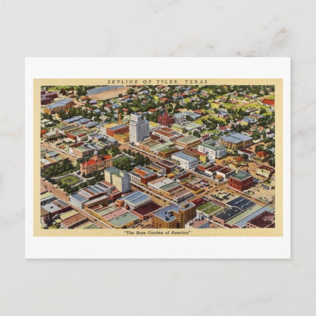 Skyline vintage de Tyler, Texas, postal (Anverso)