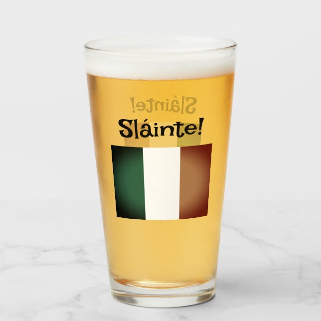 ¡Sláinte! Bandera irlandesa Vidrio St Patrick's Da (Anverso (lleno))