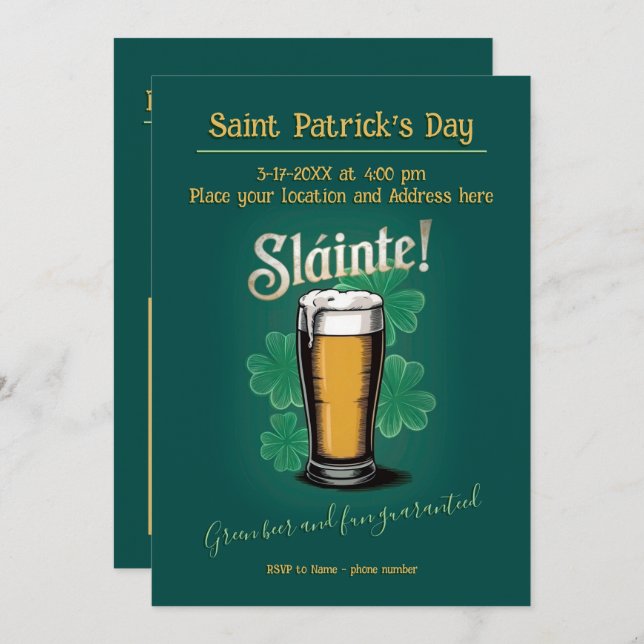 ¡Slàinte! Pinta de cerveza del Día de San Patricio (Anverso / Reverso)