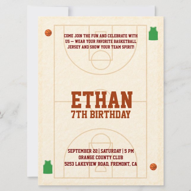 Slam Dunk Kids Basketball Birthday Invitation  (Reverso)