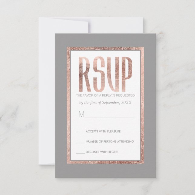 Slate Gray RSVP simple de marco dorado Rosa (Anverso)