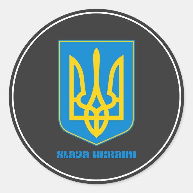 Slava Ukraini Shield Blue Classic Round Pegatina (Anverso)