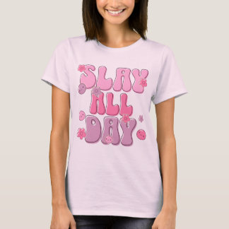 “Slay All Day” Camiseta Gráfica Rosa – Linda y Seg