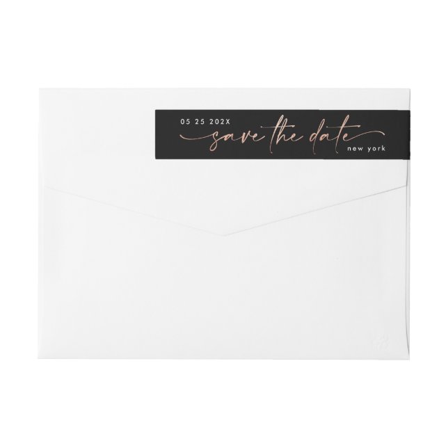 Sleek Romance | Oro Rosa en negro Guardar la fecha (Reverso)