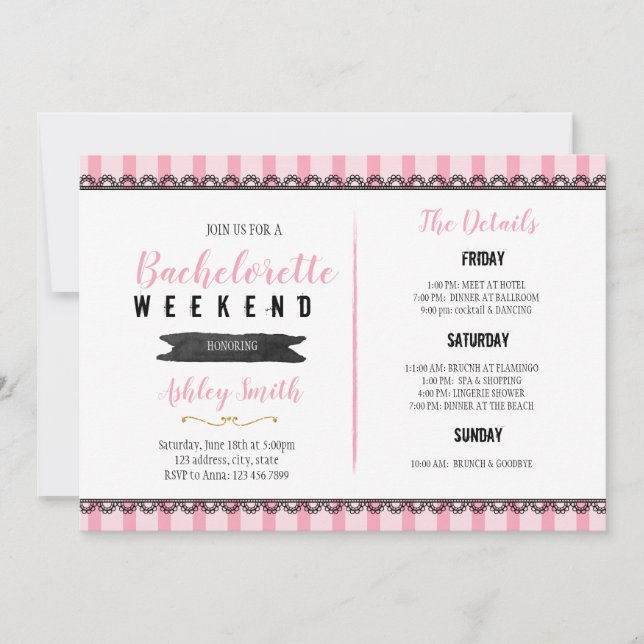 Sleepover Tema Bachelorette Invitación Itineraria (Anverso)