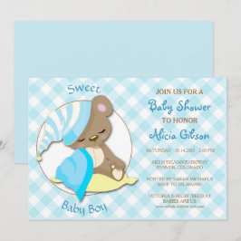 Sleepy Bear Baby Boy Invitación a la ducha