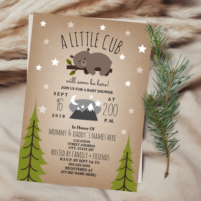 Sleepy Bear Cub Montañas Invitación Baby Shower (Subido por el creador)
