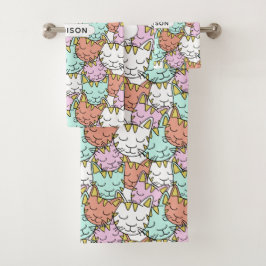 Sleepy Cats Patrón conjunto de toallas de nombre p