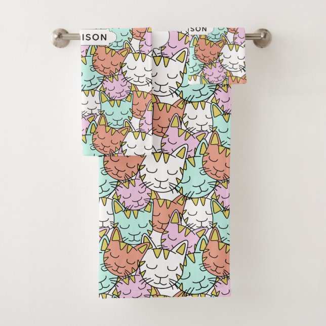 Sleepy Cats Patrón conjunto de toallas de nombre p (In situ)