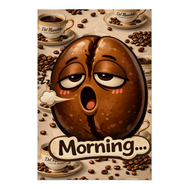 Sleepy coffee bean relatable coffee lovers poster (Anverso)