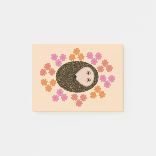 Sleepy Hedgehog and Flowers Publica nota Pad (Anverso)