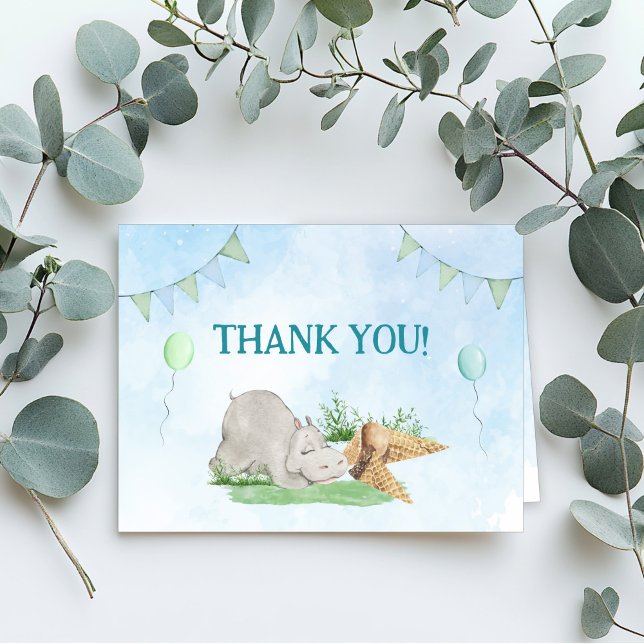 Sleepy Hippo Fiesta de Cumpleaños Gracias Tarjeta (Sleepy Hippo Kids Birthday Party Thank You Card)