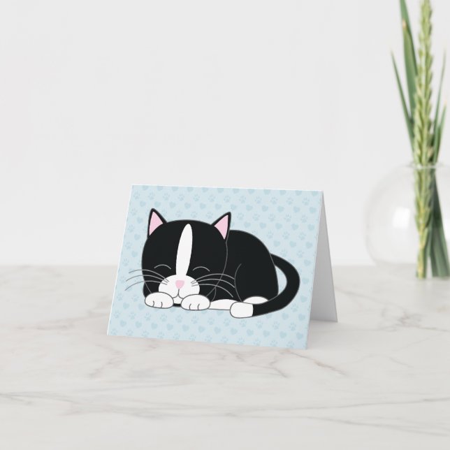 Sleepy Kitty {Tuxedo Cat} Follado Notas de agradec (Anverso)