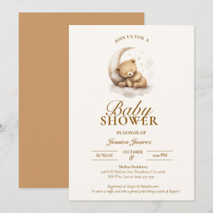 Sleepy Teddy Bear Invitación Neutral Baby Shower