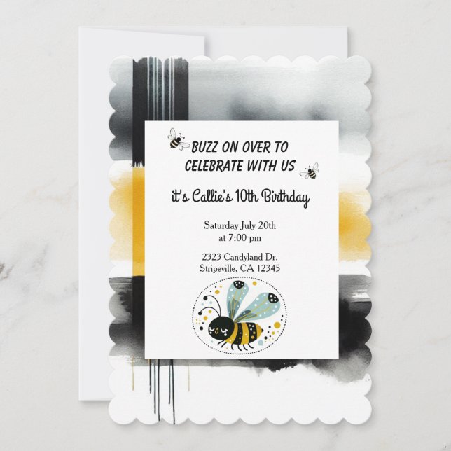 Sleepy Whimsical Bee Birthday Party Invitación (Anverso)