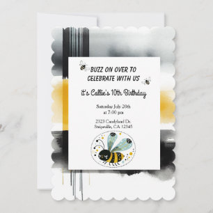 Sleepy Whimsical Bee Birthday Party Invitación