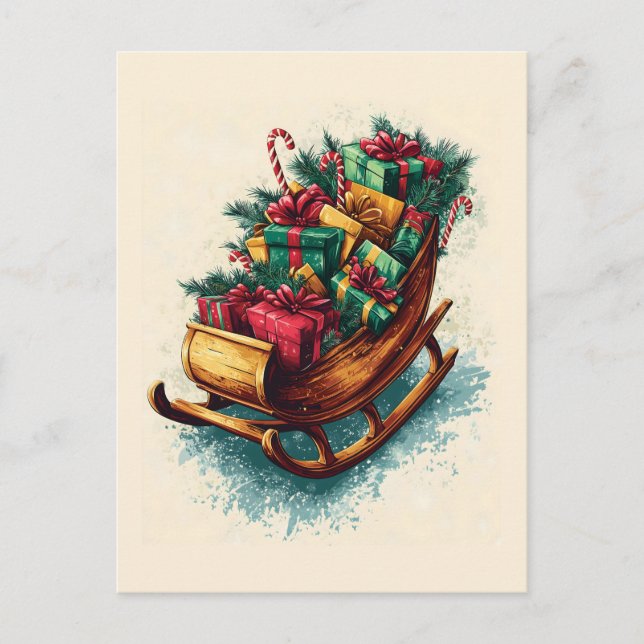 Sleigh vintage lleno de regalos de Navidad (Anverso)