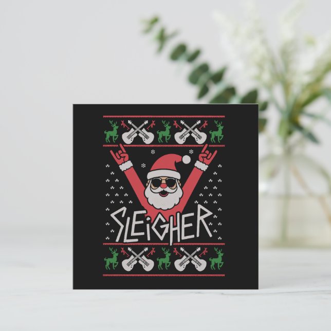 Sleigher Santa Navidad Rock n Roll Sudadera Fea (Anverso de pie)
