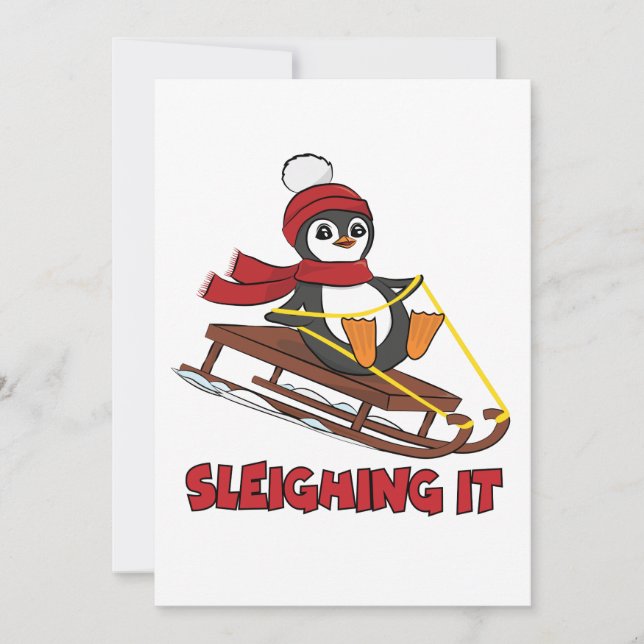 Sleighing It - Snow Sledding Cute Penguin Winter (Anverso)