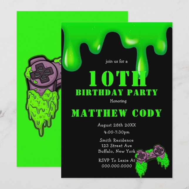Slime and Games Boy 10 cumpleaños invita a fiesta (Anverso / Reverso)