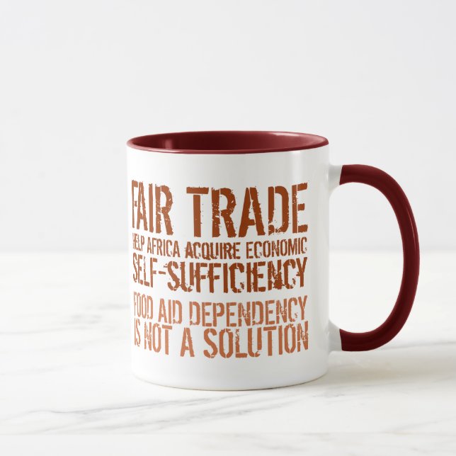 Slogan de comercio justo en la taza de activistas (Derecha)