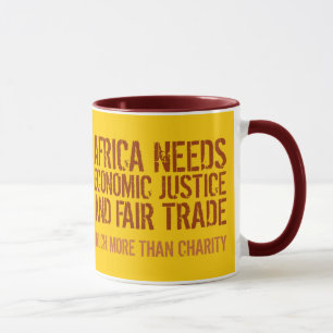 Slogan de comercio justo en la taza de activistas