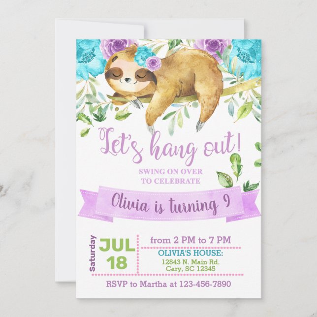 Sloth aguantemos la invitación chica, morado. (Anverso)