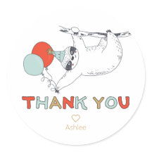 Slothday Birthday Gracias Pegatina de Ronda Clásic