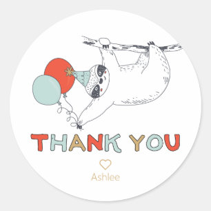 Slothday Birthday Gracias Pegatina de Ronda Clásic
