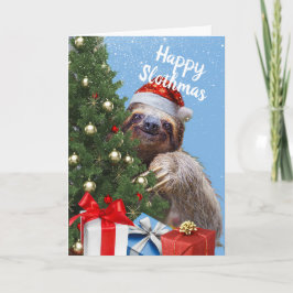 Slothy Navidades Slothy en Santa Hat y la tarjeta